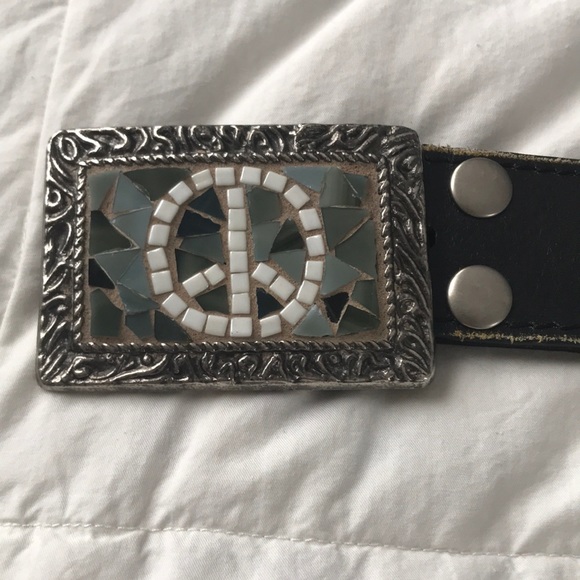 Vera Pelle Accessories - Vera Pelle Italian Leather Peace Sign Belt